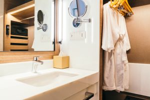 White sink and faucet water decoration in bathroom