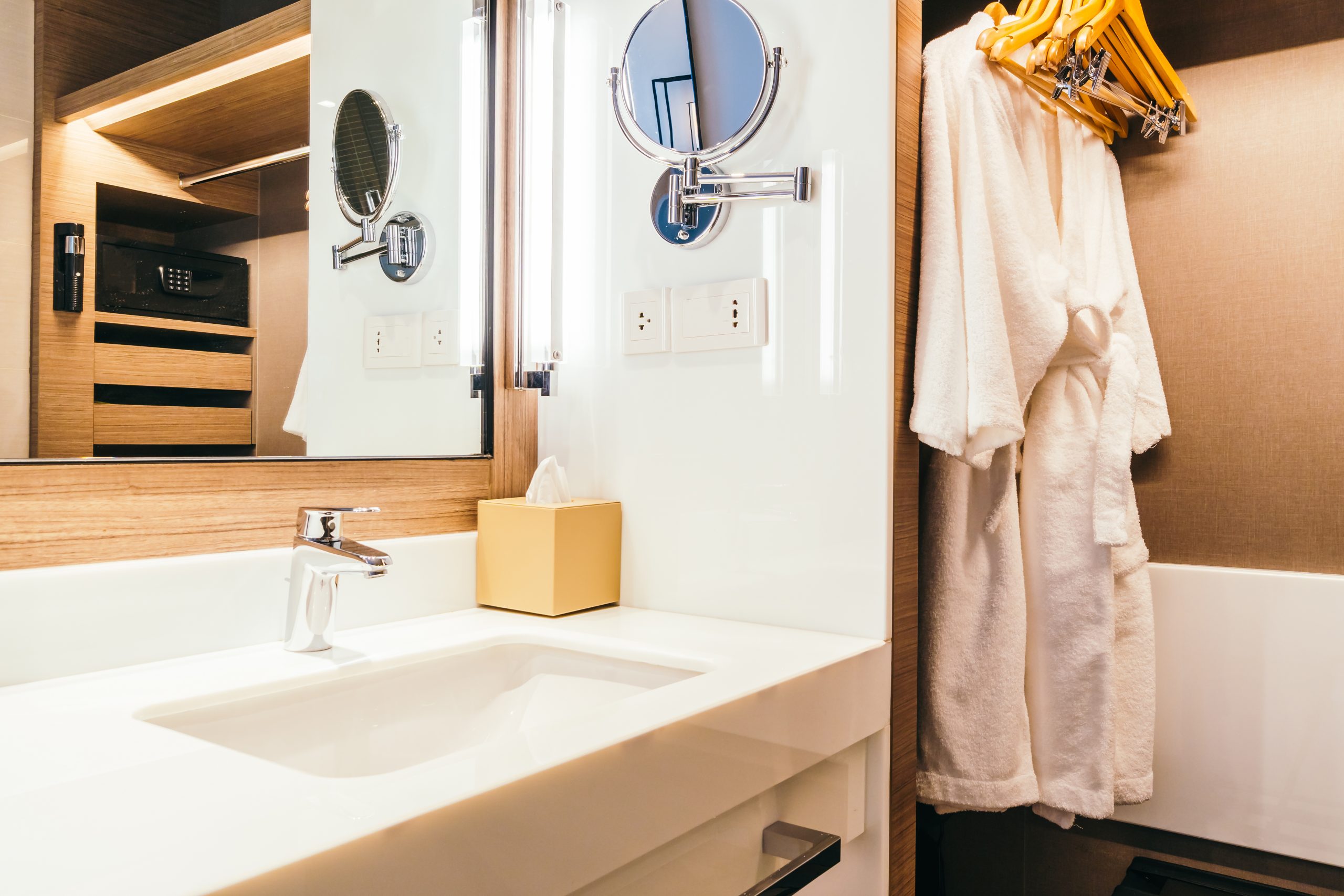 White sink and faucet water decoration in bathroom